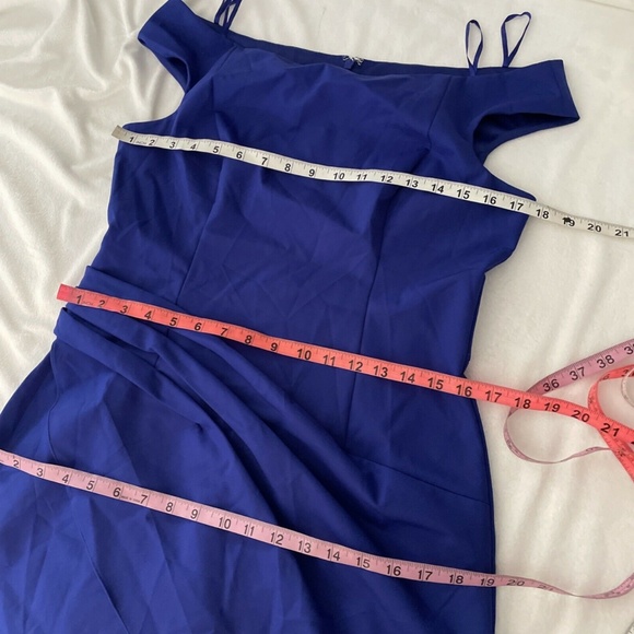 NEW ELIZA J [SZ 12 ]‎ Draped Off The Shoulder Gown In Cobalt - Picture 12 of 12